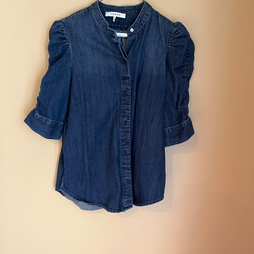 Frame Ruffled Sleeve Denim Shirt - Picture 5 of 8